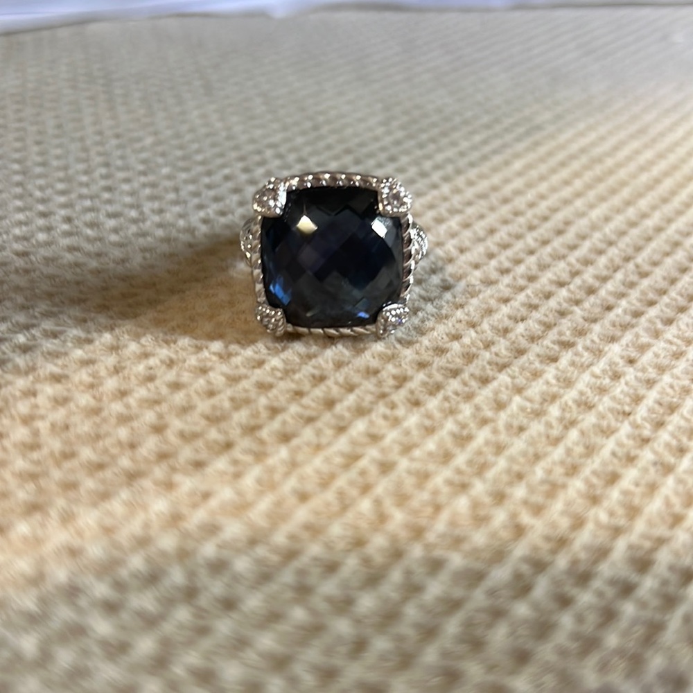 JUDITH RIPKA BLUE QUARTZ & HEMATITE Doublet 925 Ring